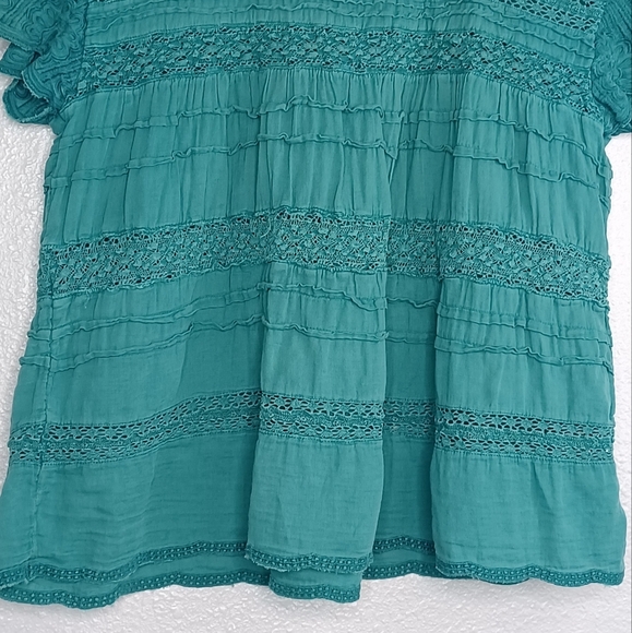 Sundance Aria 100% Cotton Sz XXS Lace Ruffle Boho Tiered Short-Sleeve Top - Picture 9 of 16
